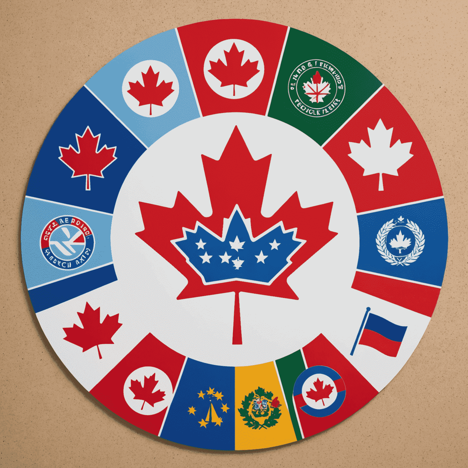 Logos of major Canadian political parties arranged in a circle, representing the diversity of political ideologies