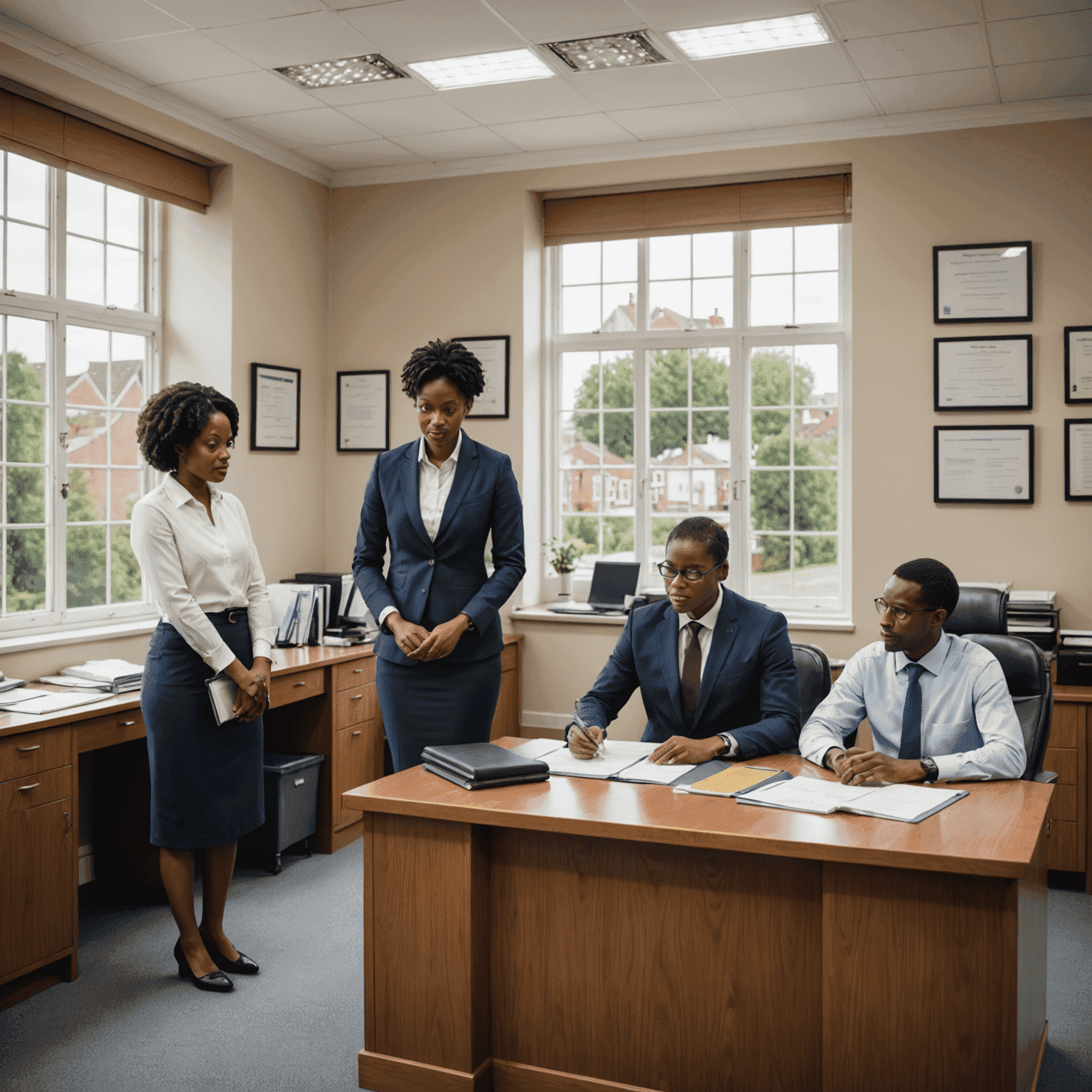 A constituency office with staff members assisting citizens, showcasing the role of a constituency assistant